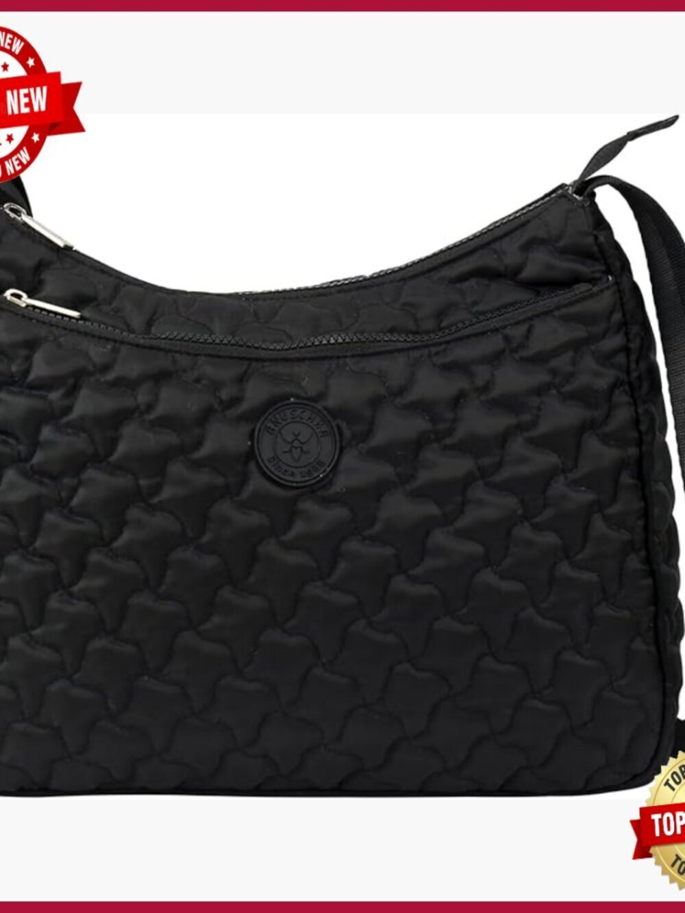 Quilted Vegan Hobo Crossbody Bag Lightweight Water-Resistant 13x10.5